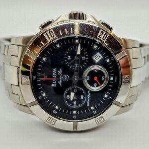 Bulova Marine Star Chronograph Date Black Dial Stainless Steel Men's Watch 96G51